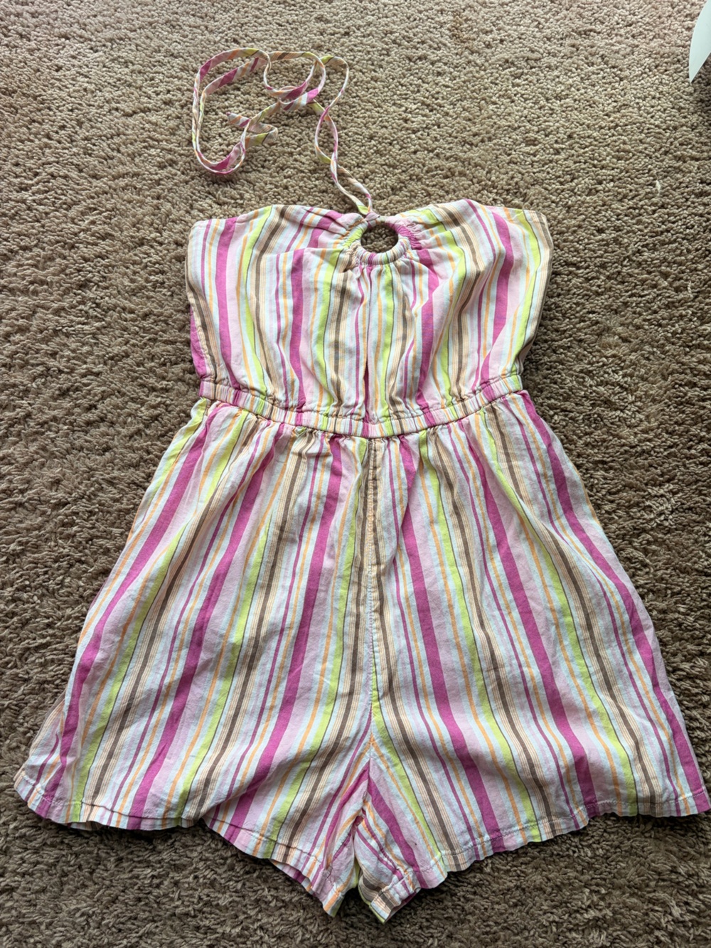 Old Navy Girls' Pink, Yellow & Cream Striped Halter Romper